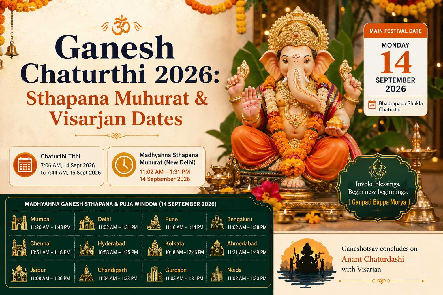 Ganesh Chaturthi 2026: Sthapana Muhurat and Visarjan Dates