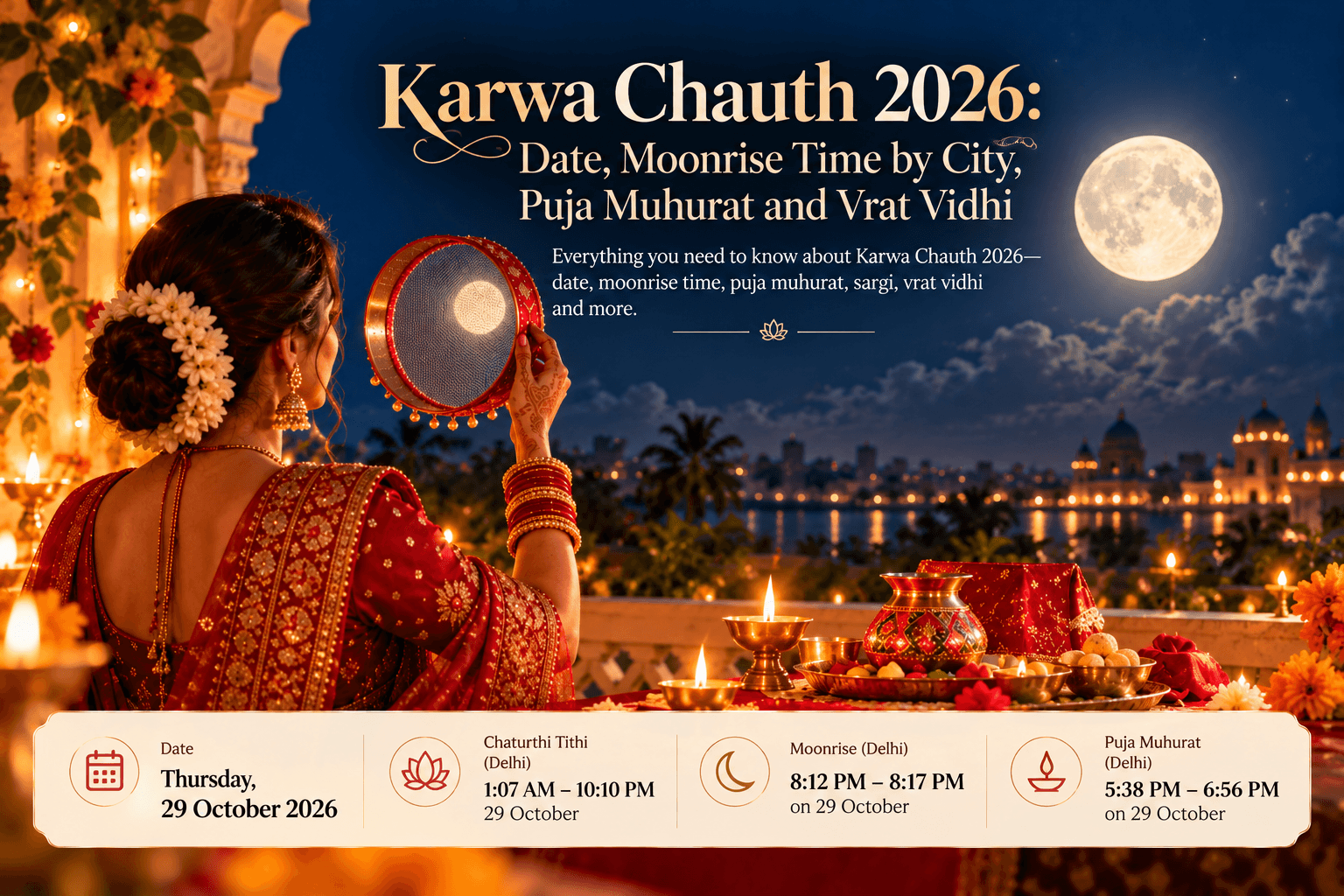 Karwa Chauth 2026: Date, Moonrise Time by City, Puja Muhurat and Vrat Vidhi